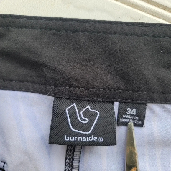 Burnside Swim Trunks Board Shorts Mens 34 Back Pocket No Linear Palm Blue Tree’s - Picture 7 of 11
